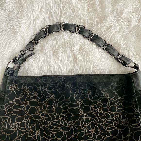 Auth Vintage Chanel Suede Camellia Shoulder Bag Handbag Purse Tote CC Logo GUC - Picture 13 of 17